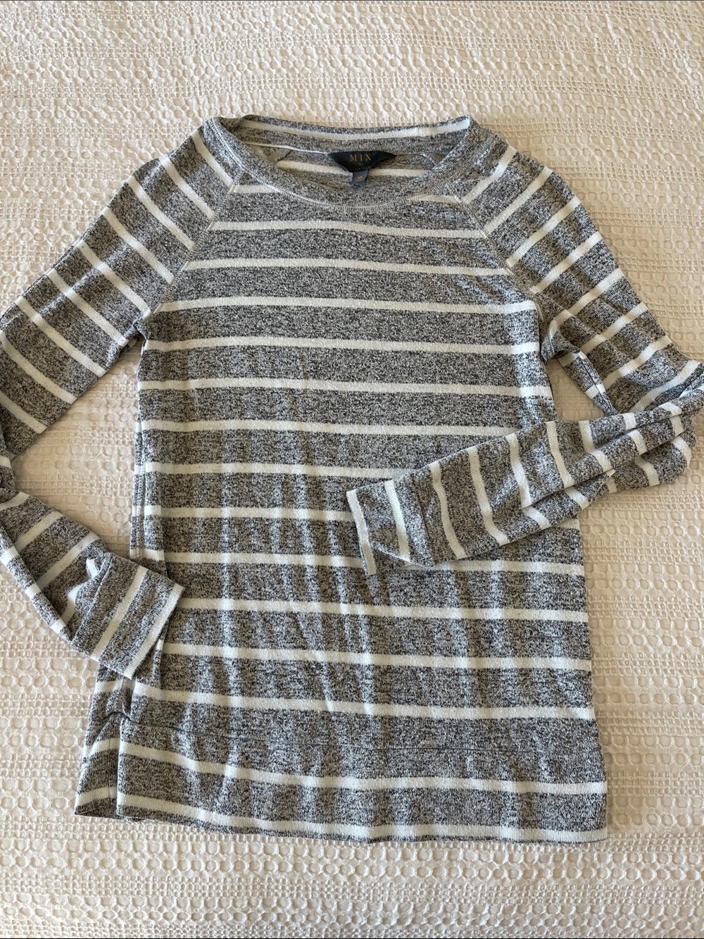 41 Hawthorn Gray and White Striped Crewneck Sweater